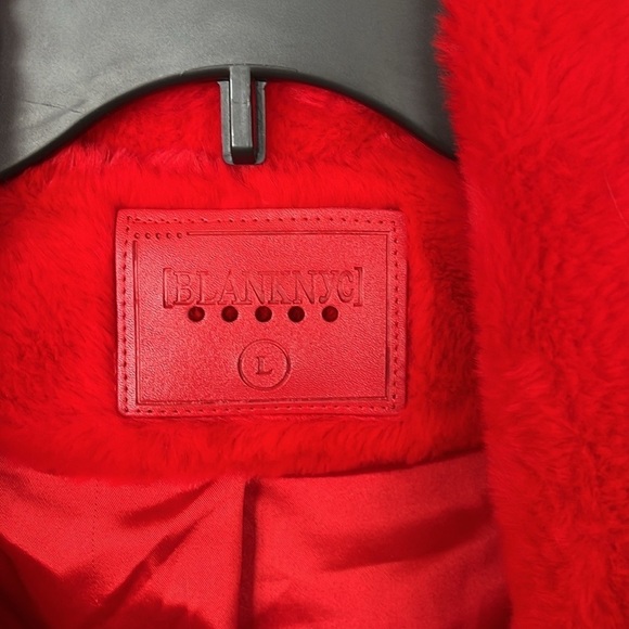 NWOT BLANK NYC Red Faux Fur Jacket Siren Bright Red Revolve Satin Lined Cozy - Picture 2 of 13